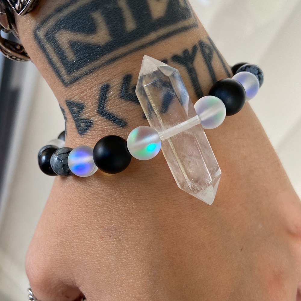 Genuine crystal quartz opalite obsidian bracelet - Picture 6 of 8